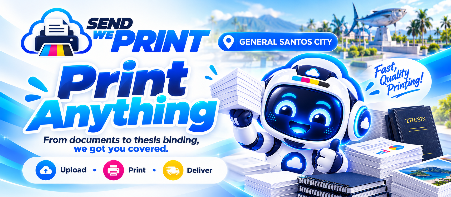 SEND WE PRINT General Santos City banner with PrintBot